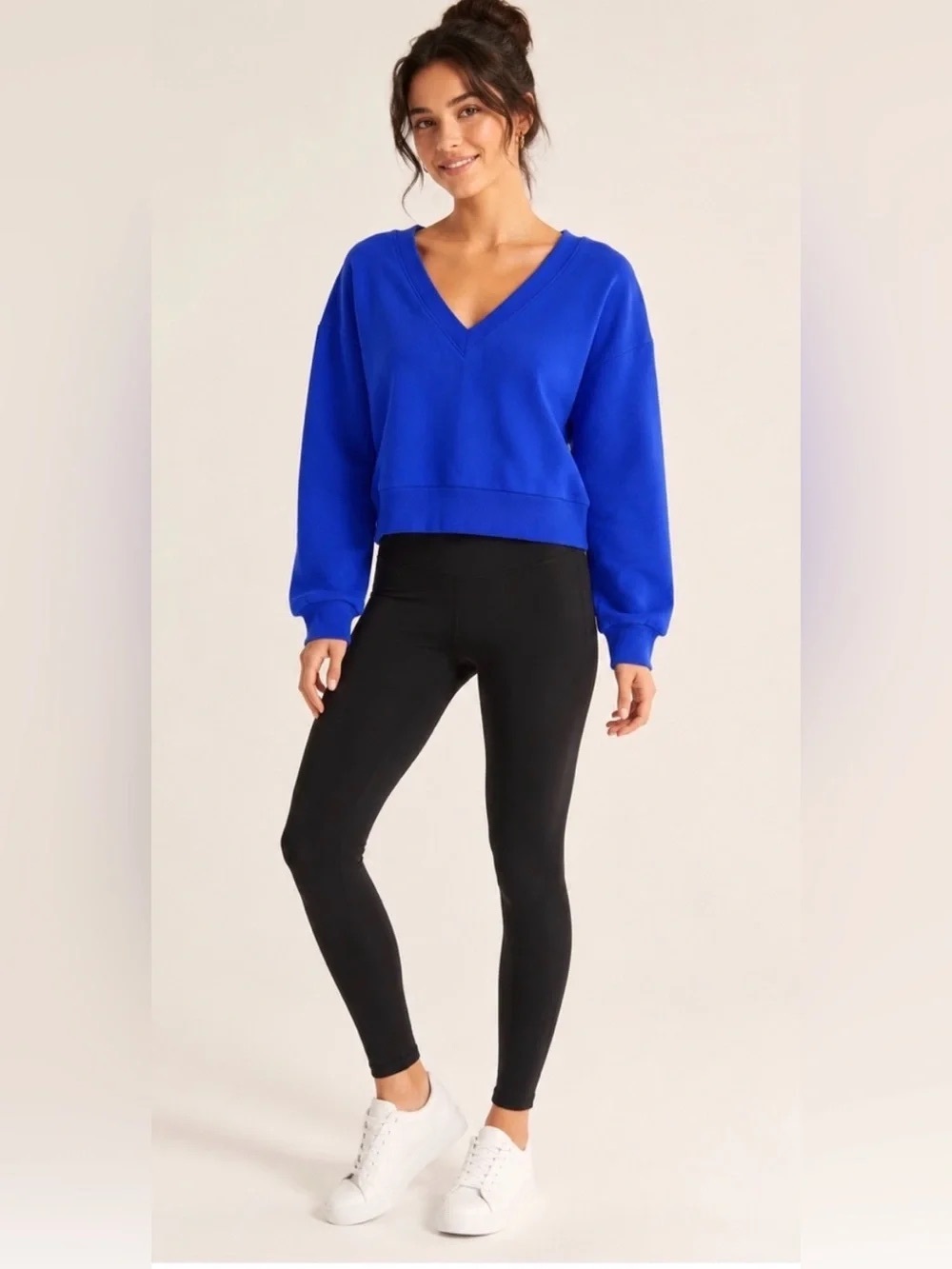 NEW Beyond Yoga Put Together Cobalt Blue V-Neck Pullover Sweatshirt
